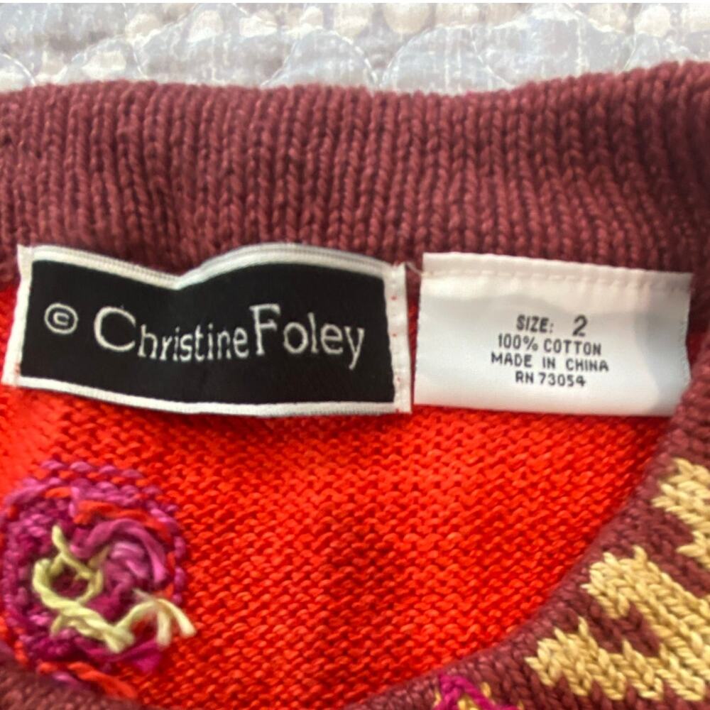 Vintage Christine Foley Sweater Women's Cardigan Bold Red Embellished Size 2(M) - Picture 7 of 10
